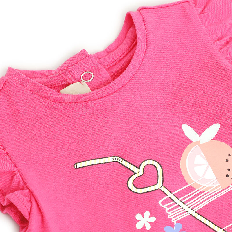 Girls Dark Pink Printed Short Sleeve T-Shirt image number 2